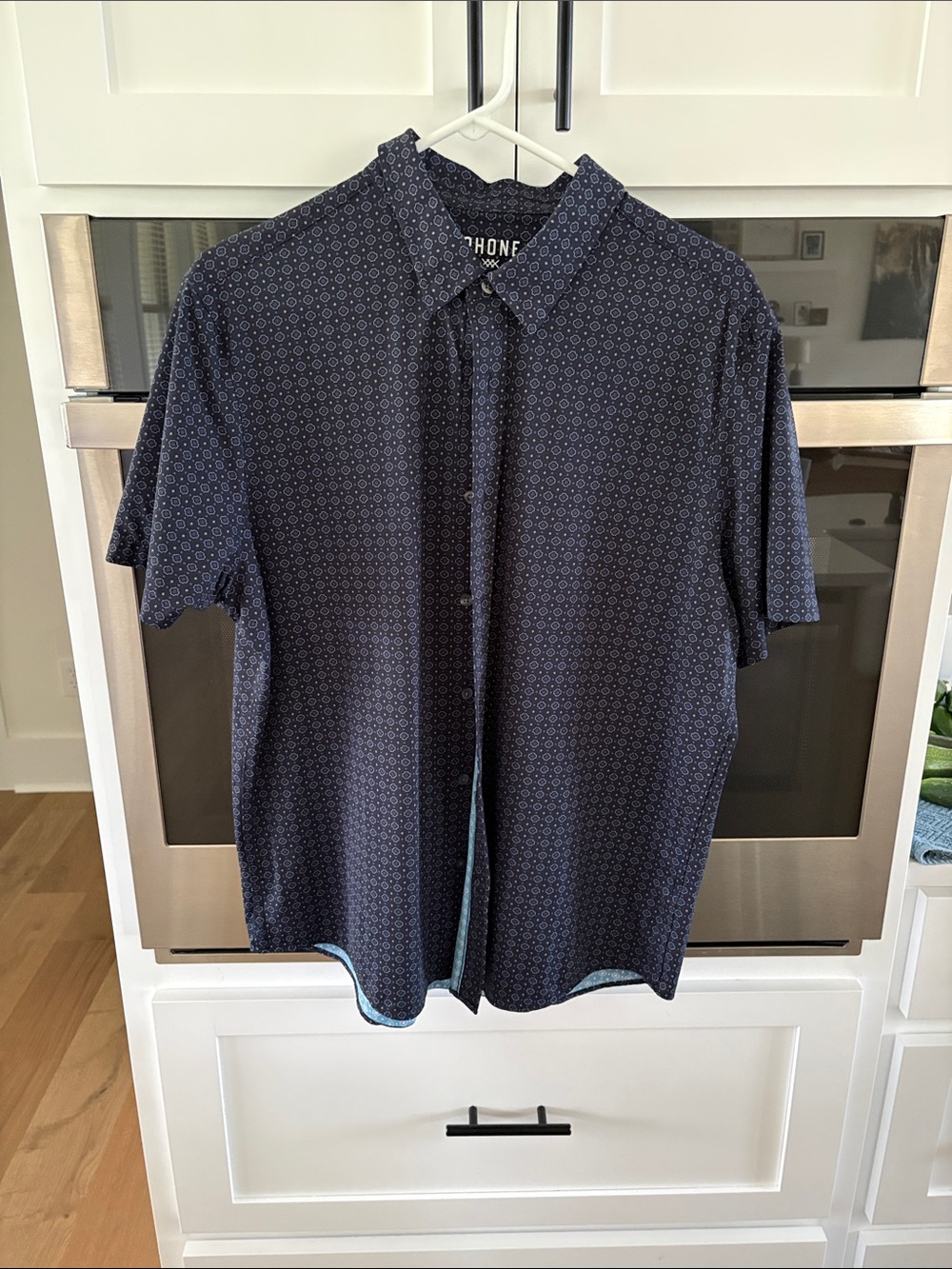 RHONE Navy Short-Sleeve Button-Down with Micro Dot Pattern